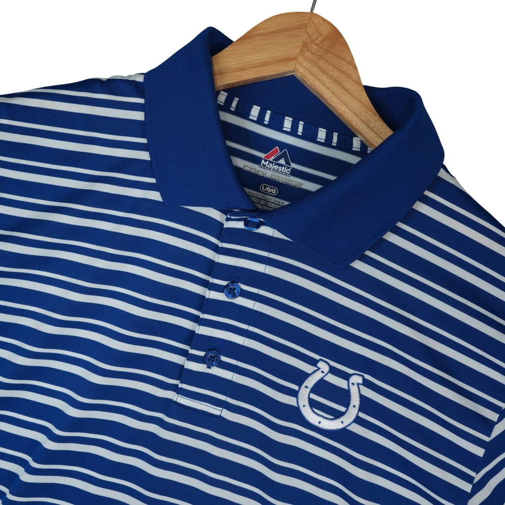 Majestic Indianapolis Colts Polo Mens L‎ Blue White NFL Cool Base Performance